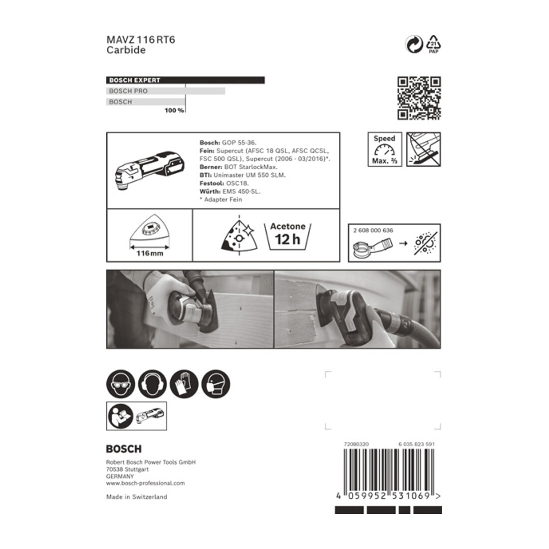 Bosch EXPERT Sanding Plate MAVZ 116 RT6 Blat für Multifunktionswerkzeuge 116mm für oszillierende Multifunktionswerkzeuge