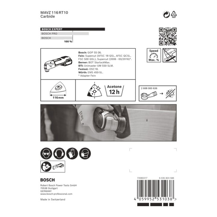 Bosch EXPERT schuurplaat MAVZ 116 RT10 Blat voor multifunctioneel gereedschap 116mm voor oscillerend multifunctioneel gereedschap