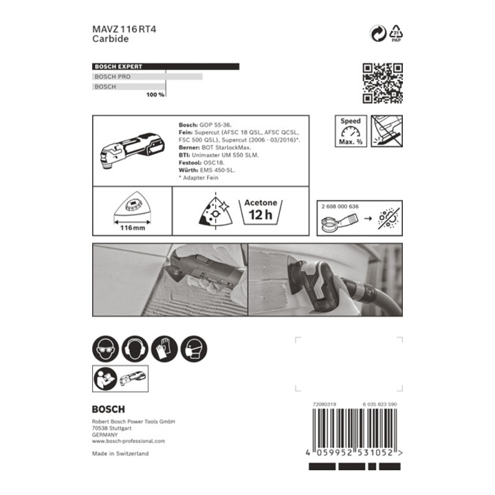 Bosch EXPERT schuurplaat MAVZ 116 RT4 Blat voor multifunctioneel gereedschap 116mm voor oscillerend multifunctioneel gereedschap