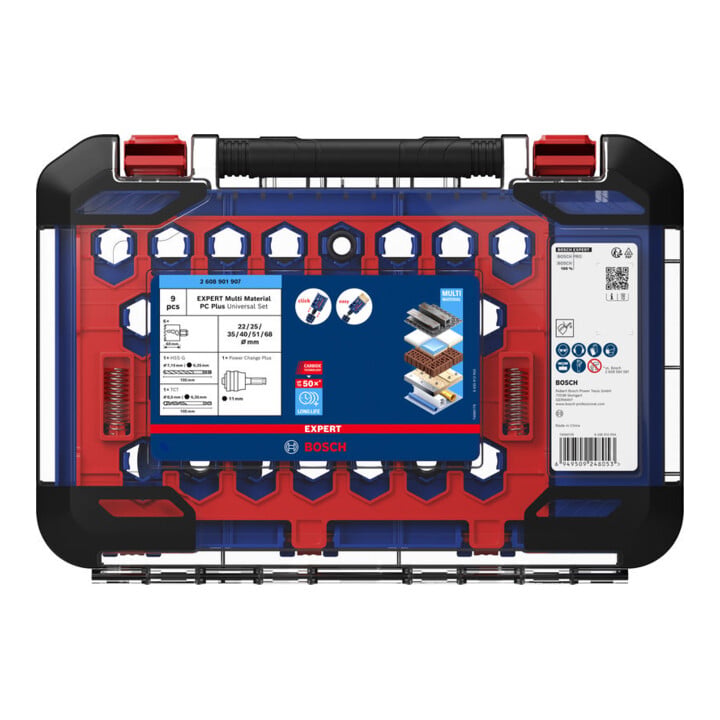 Bosch EXPERT Scie-cloche Multi Matériaux Power Change Plus, 22/25/35/40/51/68x60 mm, 9 pièces