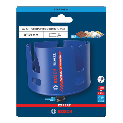Bosch EXPERT Scie-cloche Power Change Plus matériaux de construction, 105 x 60 mm