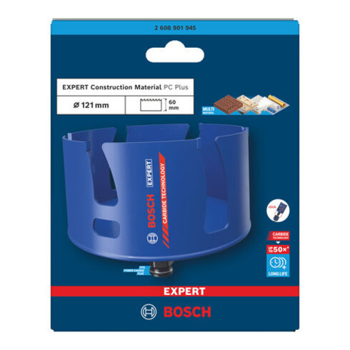 Bosch EXPERT Scie-cloche Power Change Plus pour matériaux de construction, 121 x 60 mm
