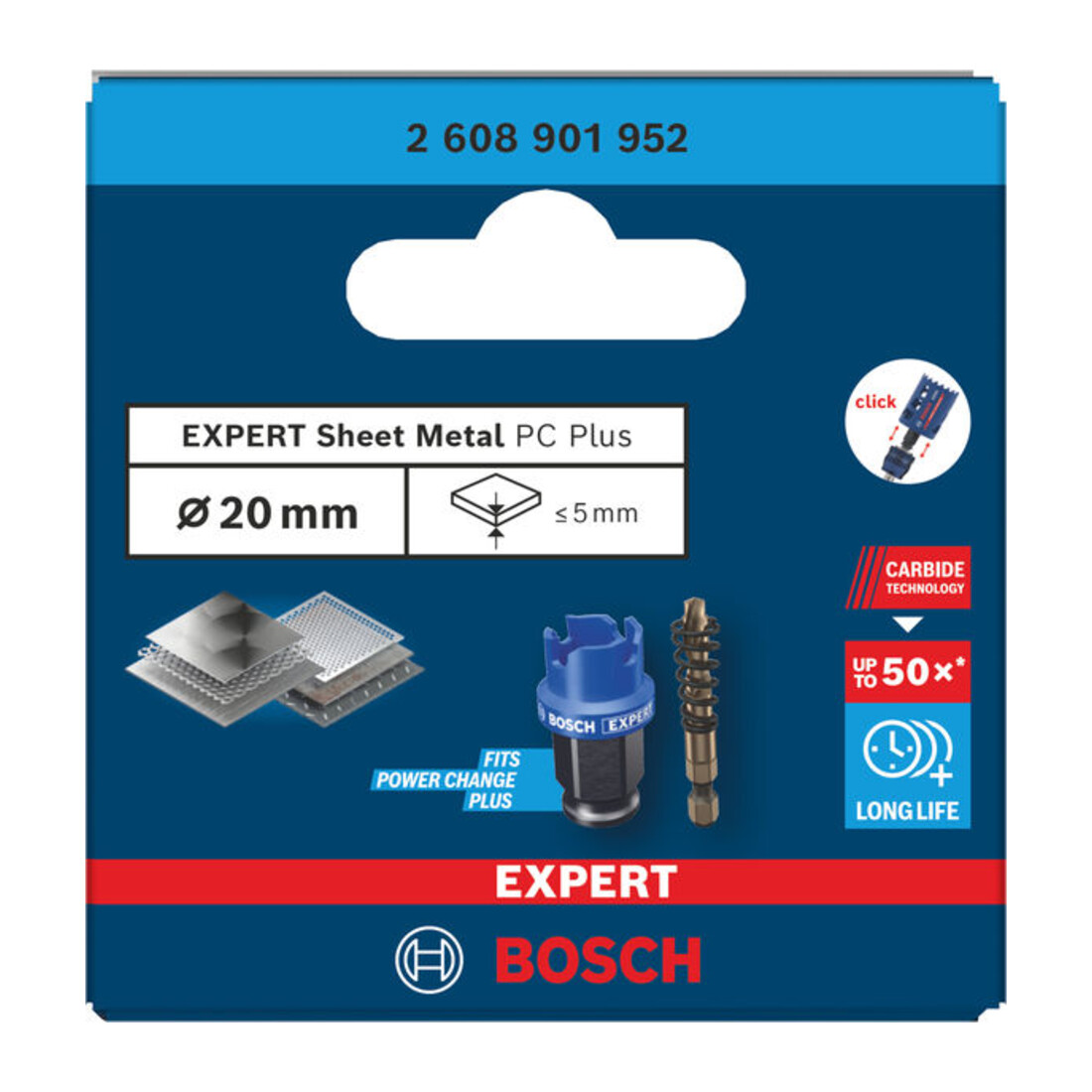 Bosch EXPERT Scie-cloche Power Change Plus pour tôle, 20 x 5 mm