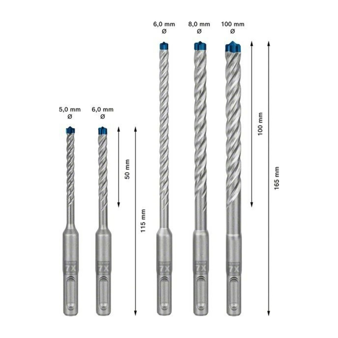 Bosch EXPERT SDS plus-7X Hammerbohrer-Set 5/6/6/8/10mm 5-tlg. für Bohrhämmer