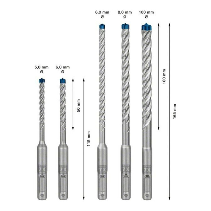Bosch EXPERT SDS plus-7X Jeu de forets marteau 5/6/6/8/10mm 5 pièces pour marteaux perforateurs