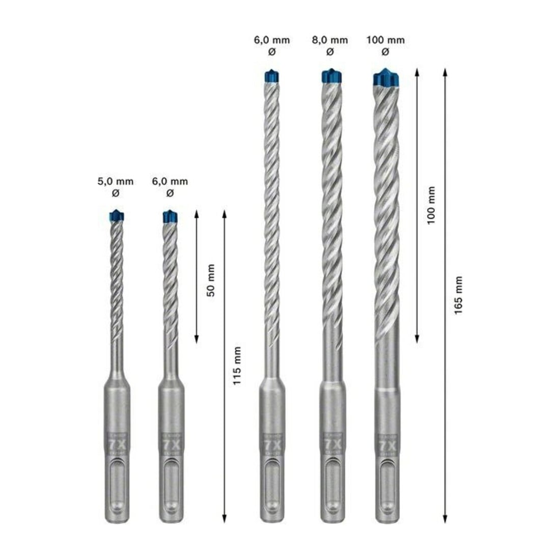 Bosch EXPERT SDS plus-7X Jeu de forets marteau 5/6/6/8/10mm 5 pièces pour marteaux perforateurs