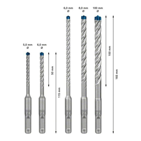 Bosch EXPERT SDS plus-7X Jeu de forets marteau 5/6/6/8/10mm 5 pièces pour marteaux perforateurs