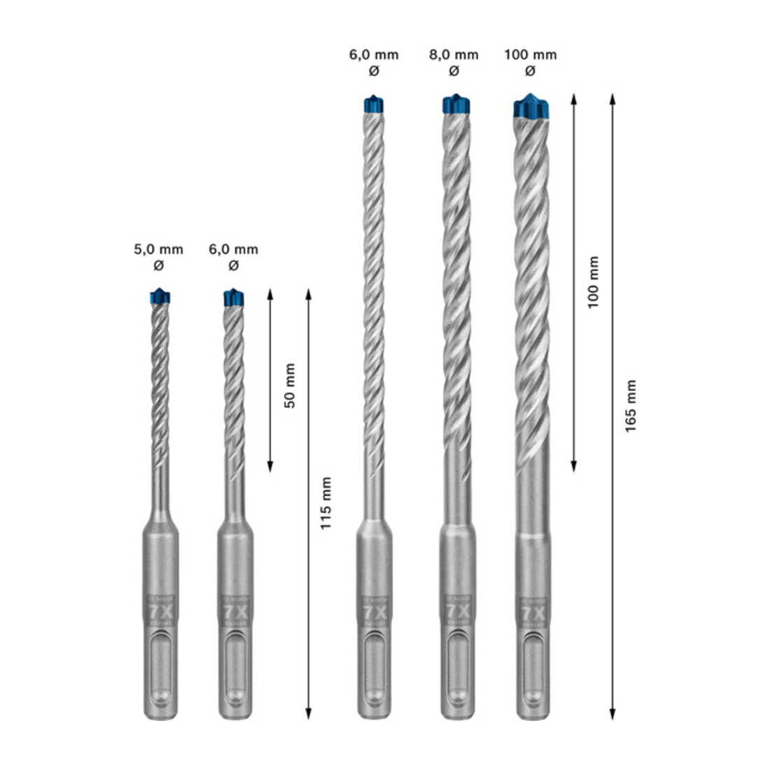 Bosch EXPERT SDS plus-7X Jeu de forets marteau 5/6/6/8/10mm 5 pièces pour marteaux perforateurs