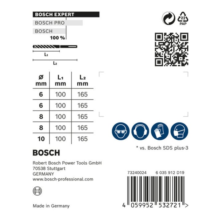 Bosch EXPERT SDS plus-7X Jeu de forets marteau 6/6/8/8/10mm 5 pièces pour marteaux perforateurs