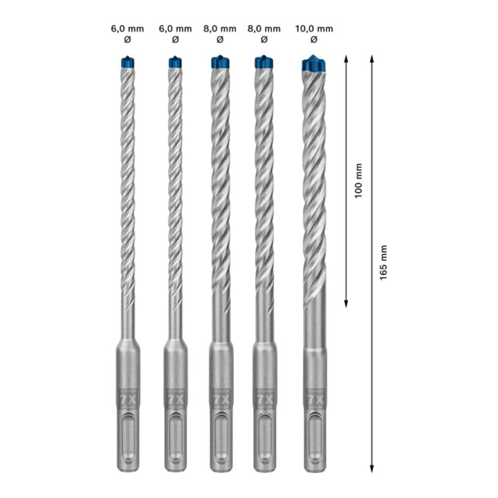 Bosch EXPERT SDS plus-7X Jeu de forets marteau 6/6/8/8/10mm 5 pièces pour marteaux perforateurs