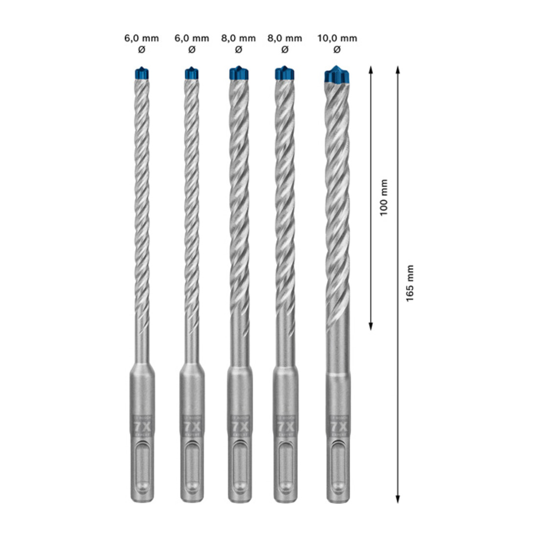 Bosch EXPERT SDS plus-7X Jeu de forets marteau 6/6/8/8/10mm 5 pièces pour marteaux perforateurs