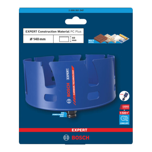 Bosch EXPERT Seghetto a tazza Power Change Plus per materiali da costruzione, 140 x 60 mm