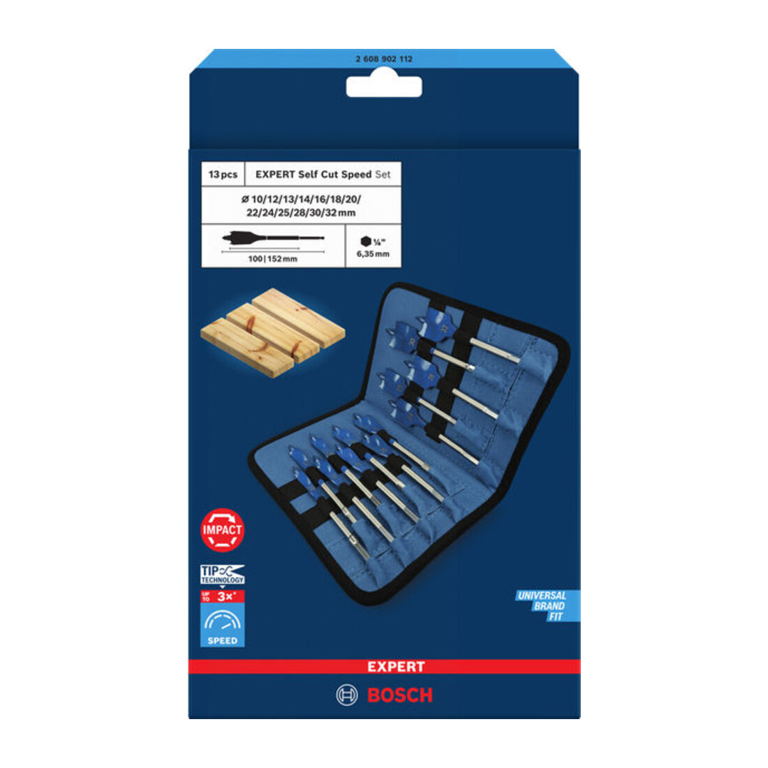 Bosch EXPERT Self Cut Speed Flachfräsbohrer-Set, 10-32 mm, 13-tlg.