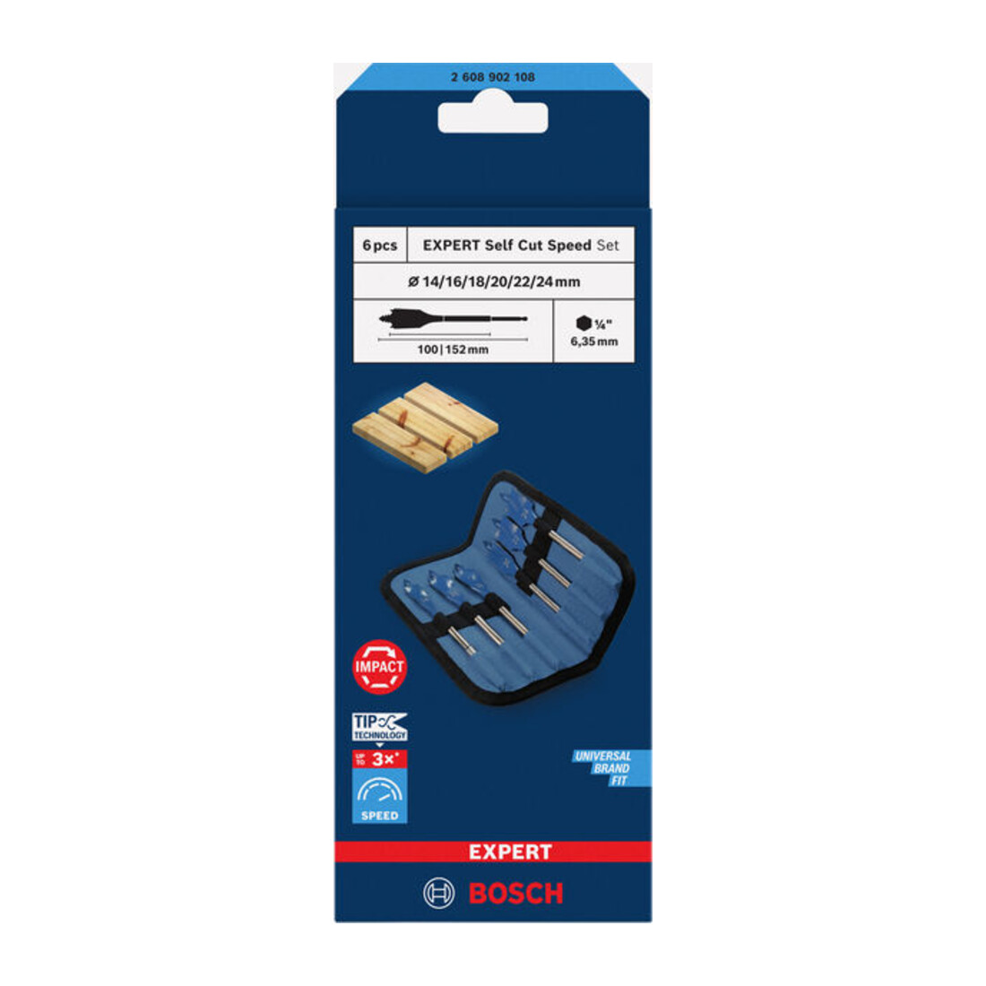 Bosch EXPERT Self Cut Speed Flachfräsbohrer-Set, 14/16/18/20/22/25/24/32, 6?tlg.