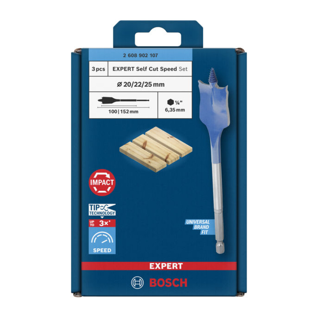 Bosch EXPERT Self Cut Speed Flachfräsbohrer-Set, 20/22/25 mm, 3-tlg.