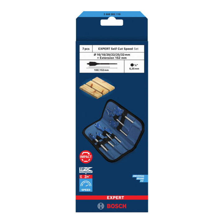 Bosch EXPERT Self Cut Speed vlakfreesboorset, 16-32mm + verlenging 152 mm, 7-dlg.