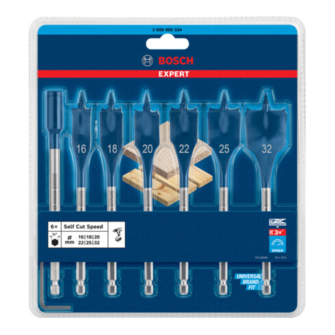 Bosch EXPERT SelfCut Speed Flachfräsbohrer-Set 16/18/20/22/25/32mm 7-tlg. für Dreh- und Schlagbohrer