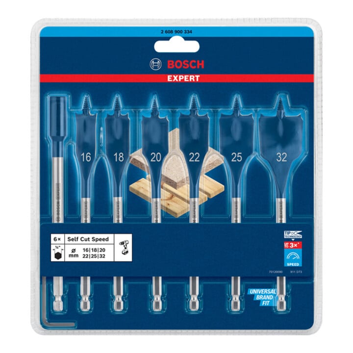 Bosch EXPERT SelfCut Speed vlakboorset 16/18/20/22/25/32mm 7 st. voor klopboormachines en rotatieboormachines
