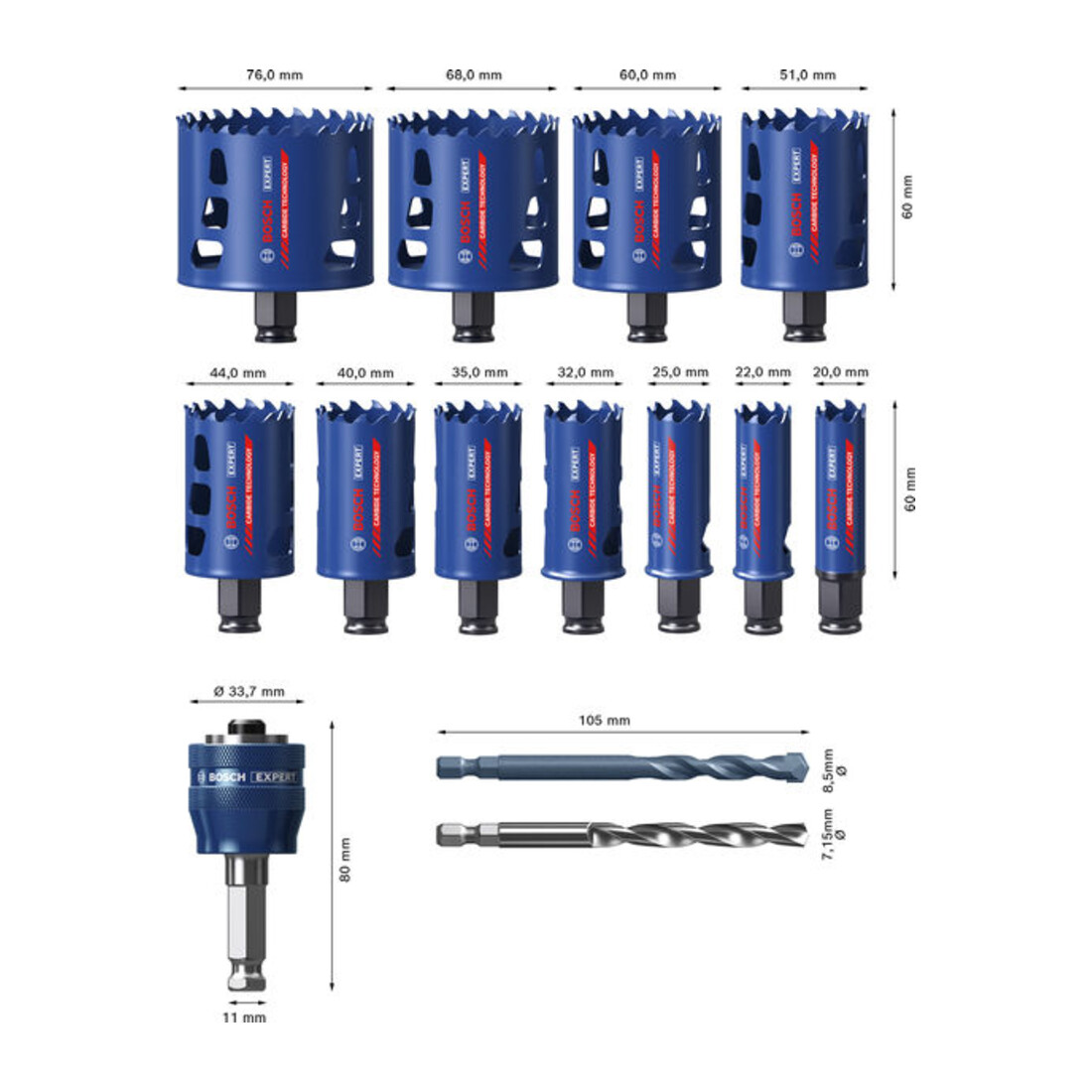 Bosch EXPERT Set di seghe a tazza Power Change Plus Multi Materiali, 14 pezzi