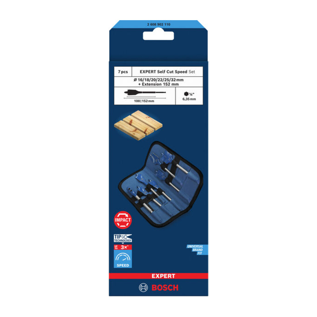 Bosch EXPERT Set punte fresatrici piatte Self Cut Speed, 16-32 mm + prolunga 152 mm, 7 pezzi