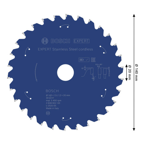 Bosch EXPERT Stainless Steel Kreissägeblatt, 140x20 mm, Z30