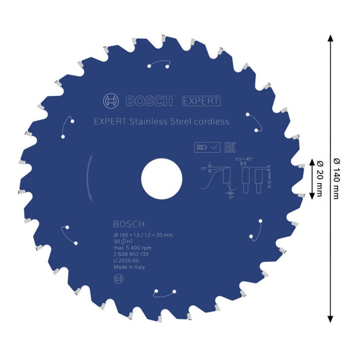 Bosch EXPERT Stainless Steel Kreissägeblatt, 140x20 mm, Z30