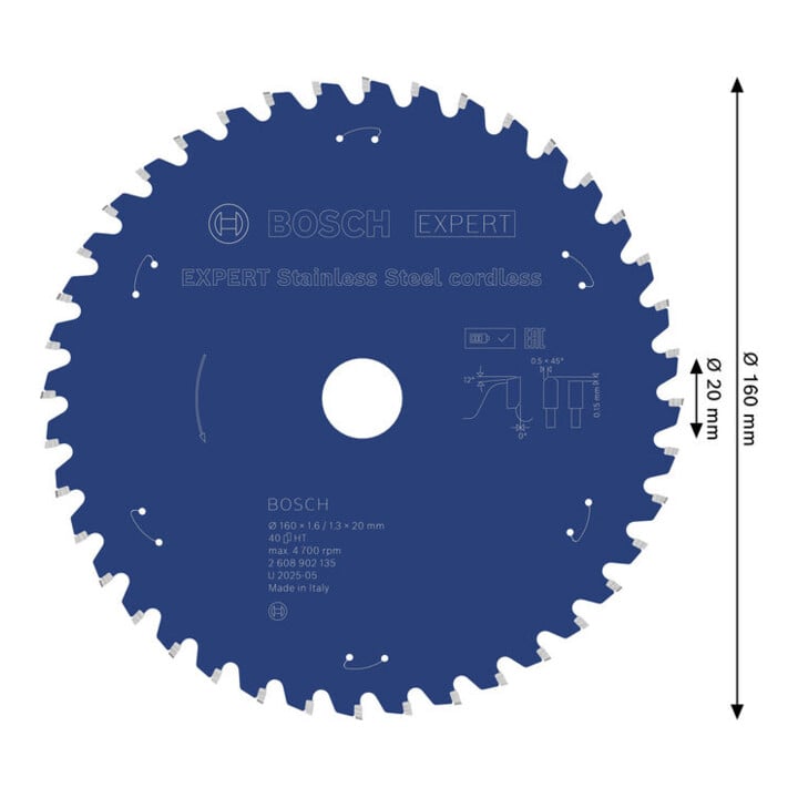 Bosch EXPERT Stainless Steel Kreissägeblatt, 160x20 mm, Z40