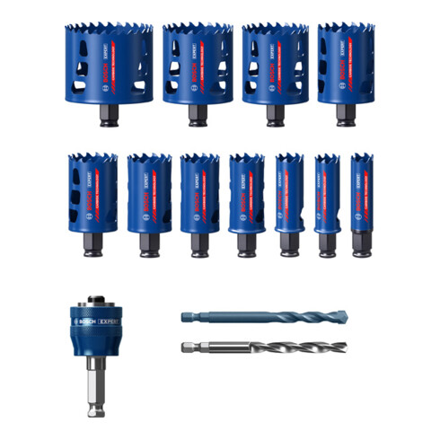 Bosch EXPERT Tough Material Lochsäge-Set 20/22/25/32/35/40/44/51/60/64/76mm 14-tlg. für Dreh- und Schlagbohrer