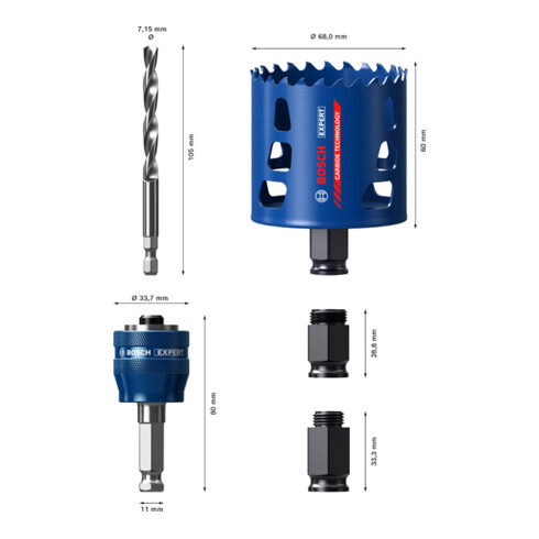 Bosch EXPERT Tough Material Lochsäge-Starter-Set 68 x 60mm für Dreh- und Schlagbohrer