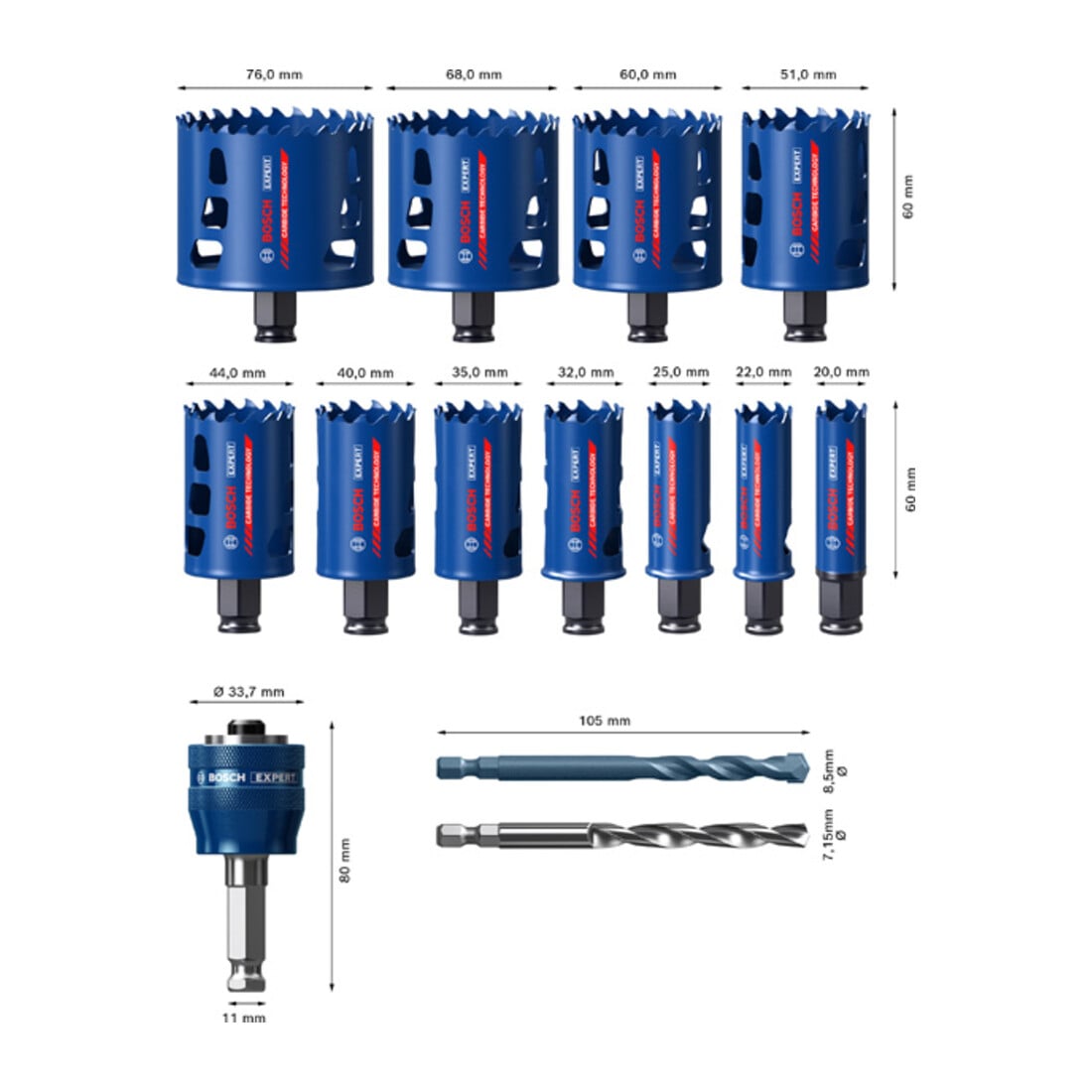 Bosch Expert Tough Material scie cloche, 20/22/25/32/35/40/44/51/60/68/76 mm