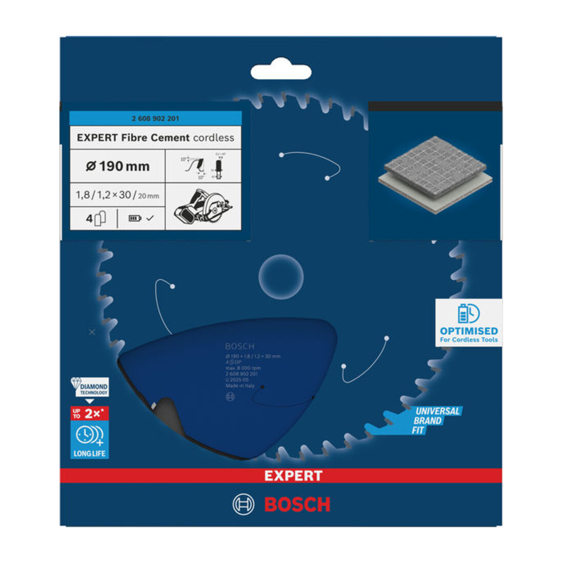 Bosch EXPERT vezelcementcirkelzaagblad, 190x1,8x30 mm, Z4