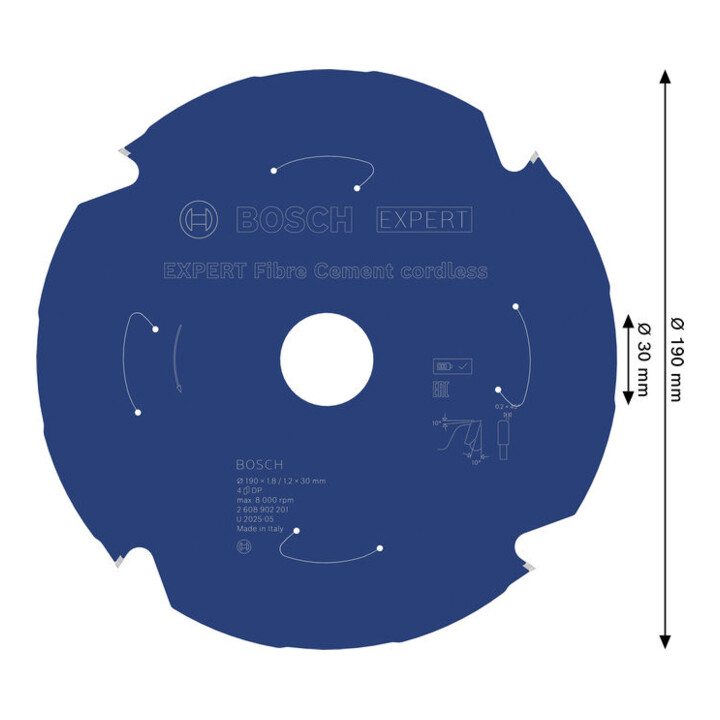 Bosch EXPERT vezelcementcirkelzaagblad, 190x1,8x30 mm, Z4