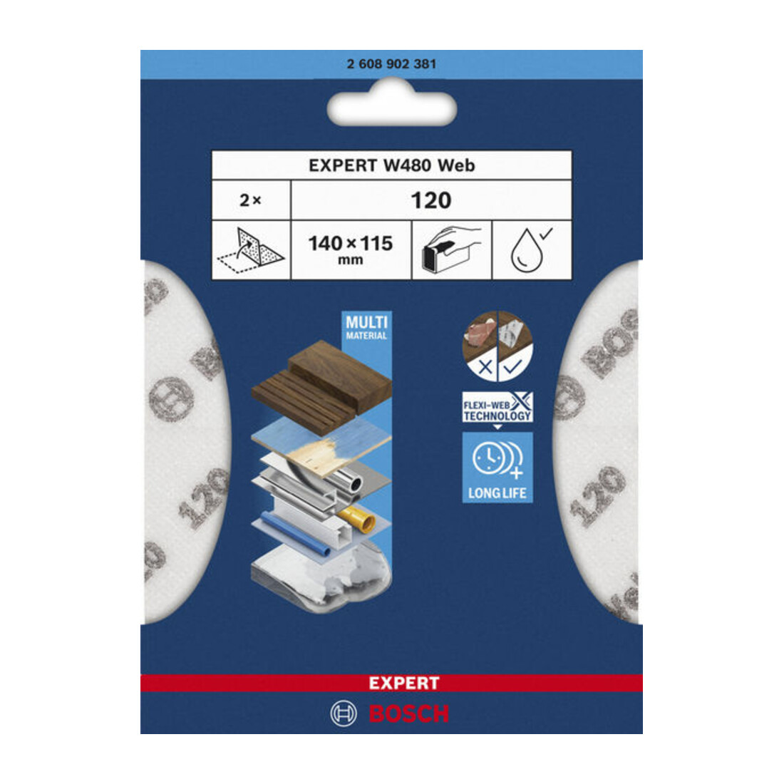 Bosch EXPERT W480 Web 1/4 Handschleifblatt, 115 x 140 mm, G120
