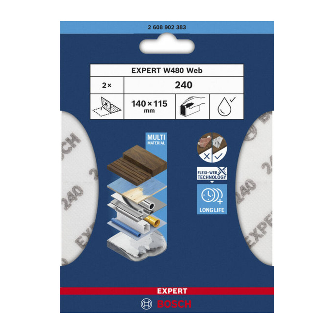 Bosch EXPERT W480 Web 1/4 Handschleifblatt, 115 x 140 mm, G240