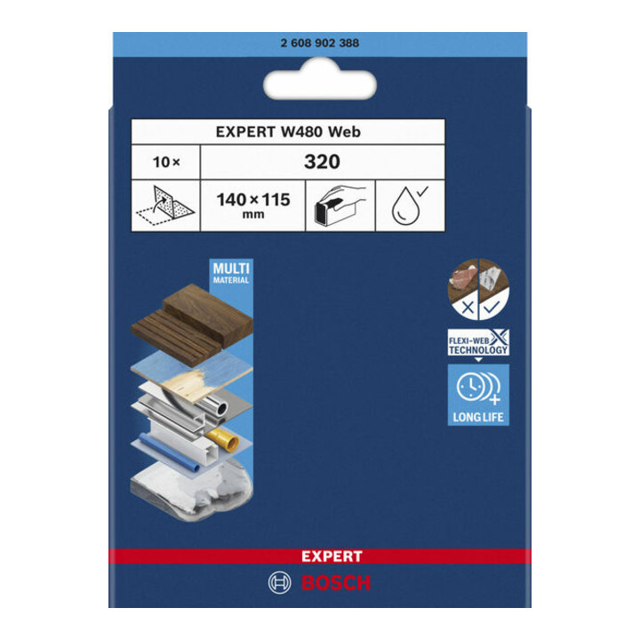 Bosch EXPERT W480 Web 1/4 Handschleifblatt, 115 x 140 mm, G320