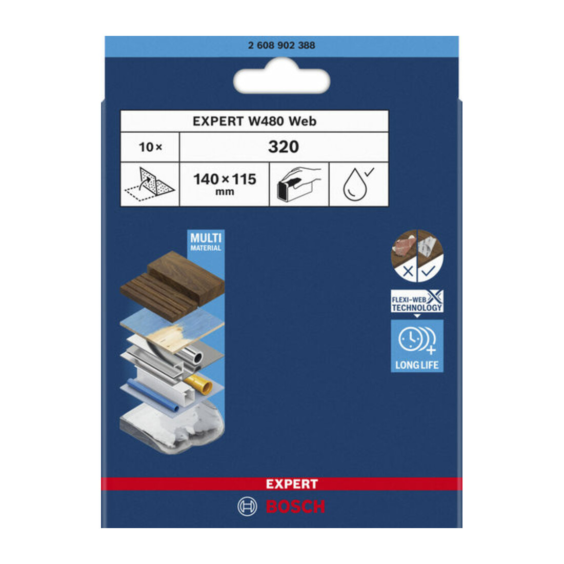 Bosch EXPERT W480 Web 1/4 Handschleifblatt, 115 x 140 mm, G320