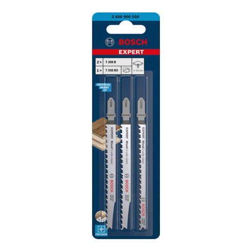 Bosch EXPERT Wood 2-side clean Stichsägeblatt-Set 3-tlg., T308B/BO für Stichsägen
