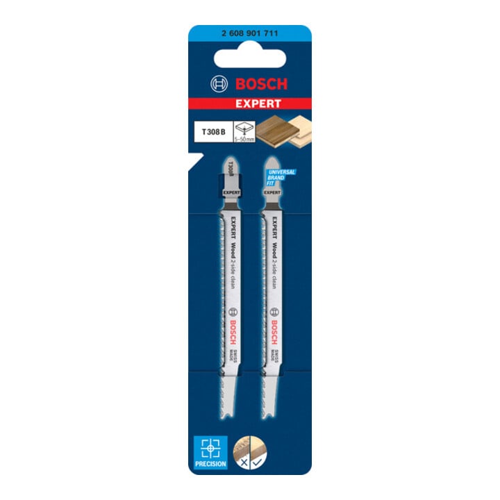 Bosch EXPERT Wood 2-side clean T 308 B, 117 mm, 2 pièces Pour scies sauteuses