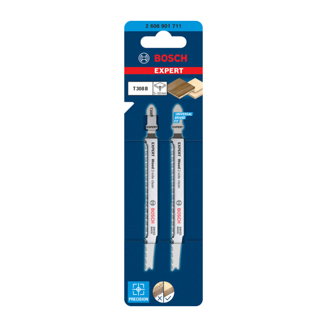 Bosch EXPERT Wood 2-side clean T 308 B, 117 mm, 2 pièces Pour scies sauteuses