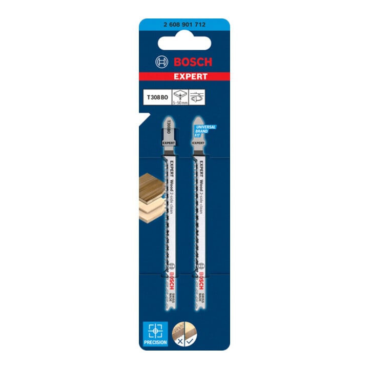 Bosch EXPERT Wood 2-side clean T 308 B0, 117 mm, 2 Stück Für Stichsägen