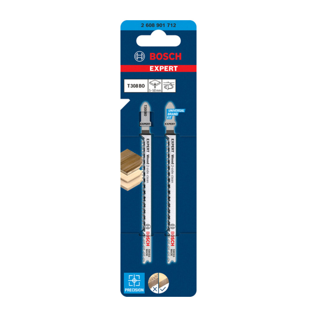 Bosch EXPERT Wood 2-side clean T 308 B0, 117 mm, 2 Stück Für Stichsägen