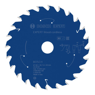 Bosch EXPERT Wood cirkelzaagblad, 140x1,8x20 mm, Z24 met reductiering