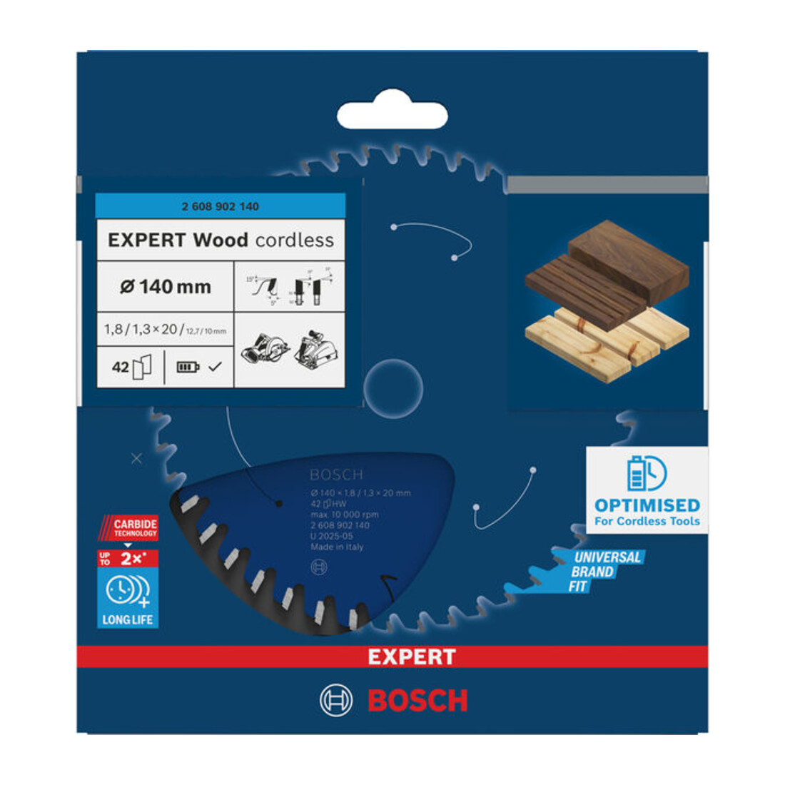 Bosch EXPERT Wood Cirkelzaagblad, 140x1,8x20 mm, Z42 met reductiering