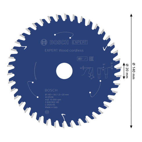 Bosch EXPERT Wood Cirkelzaagblad, 140x1,8x20 mm, Z42 met reductiering