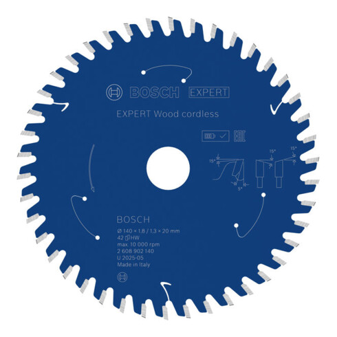 Bosch EXPERT Wood Cirkelzaagblad, 140x1,8x20 mm, Z42 met reductiering