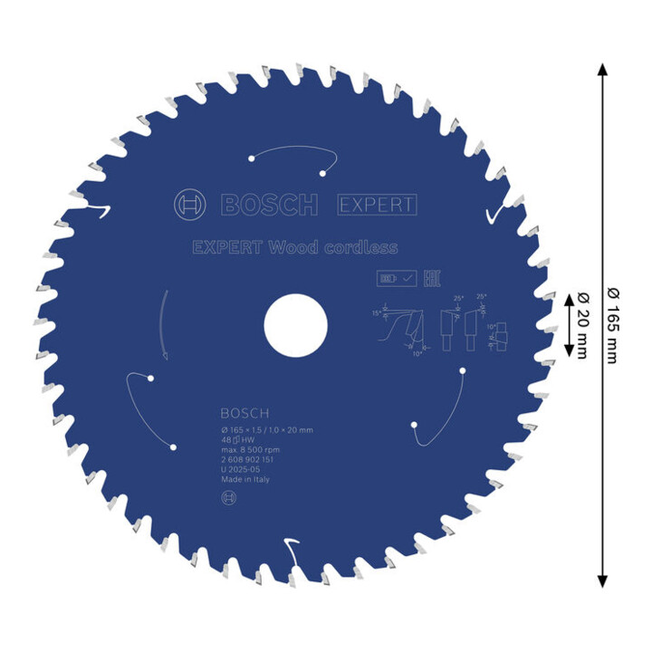 Bosch EXPERT Wood cirkelzaagblad, 165x1,45x20 mm, Z48