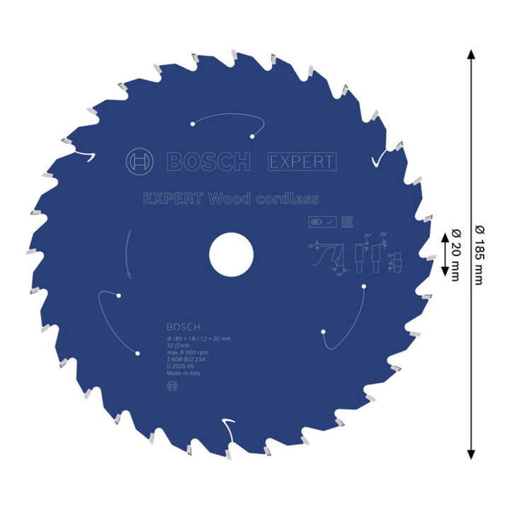 Bosch EXPERT Wood cirkelzaagblad, 185x1,8x20 mm, Z32