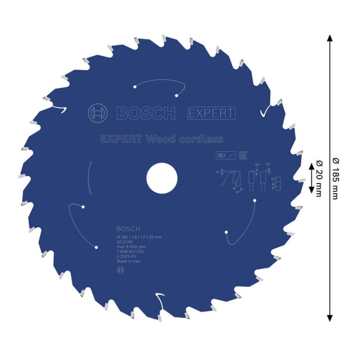 Bosch EXPERT Wood cirkelzaagblad, 185x1,8x20 mm, Z32