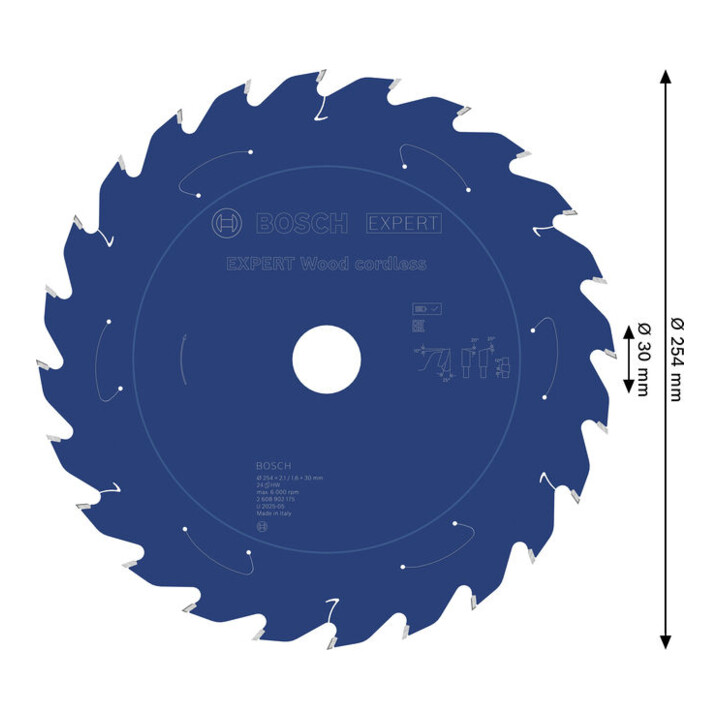 Bosch EXPERT Wood cirkelzaagblad, 254x2,1x30 mm, Z24, tandhoek 25°