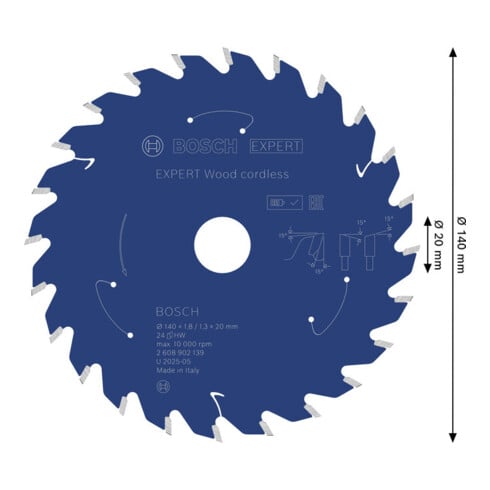 Bosch EXPERT Wood Kreissägeblatt, 140x1,8x20 mm, Z24 mit Reduzierring